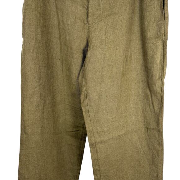 Eileen Fisher Pants Womens Large Olive Green Heavy Linen Straight Leg Natural - Picture 3 of 11